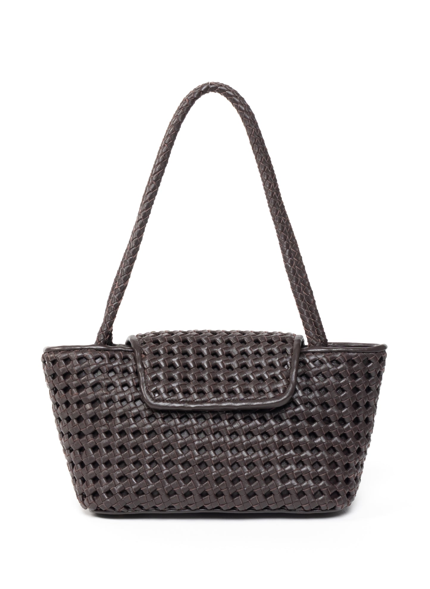 Courrier Tote Woven Leather Dark Brown