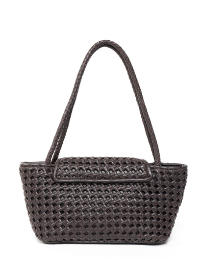 Courrier Tote Woven Leather Dark Brown