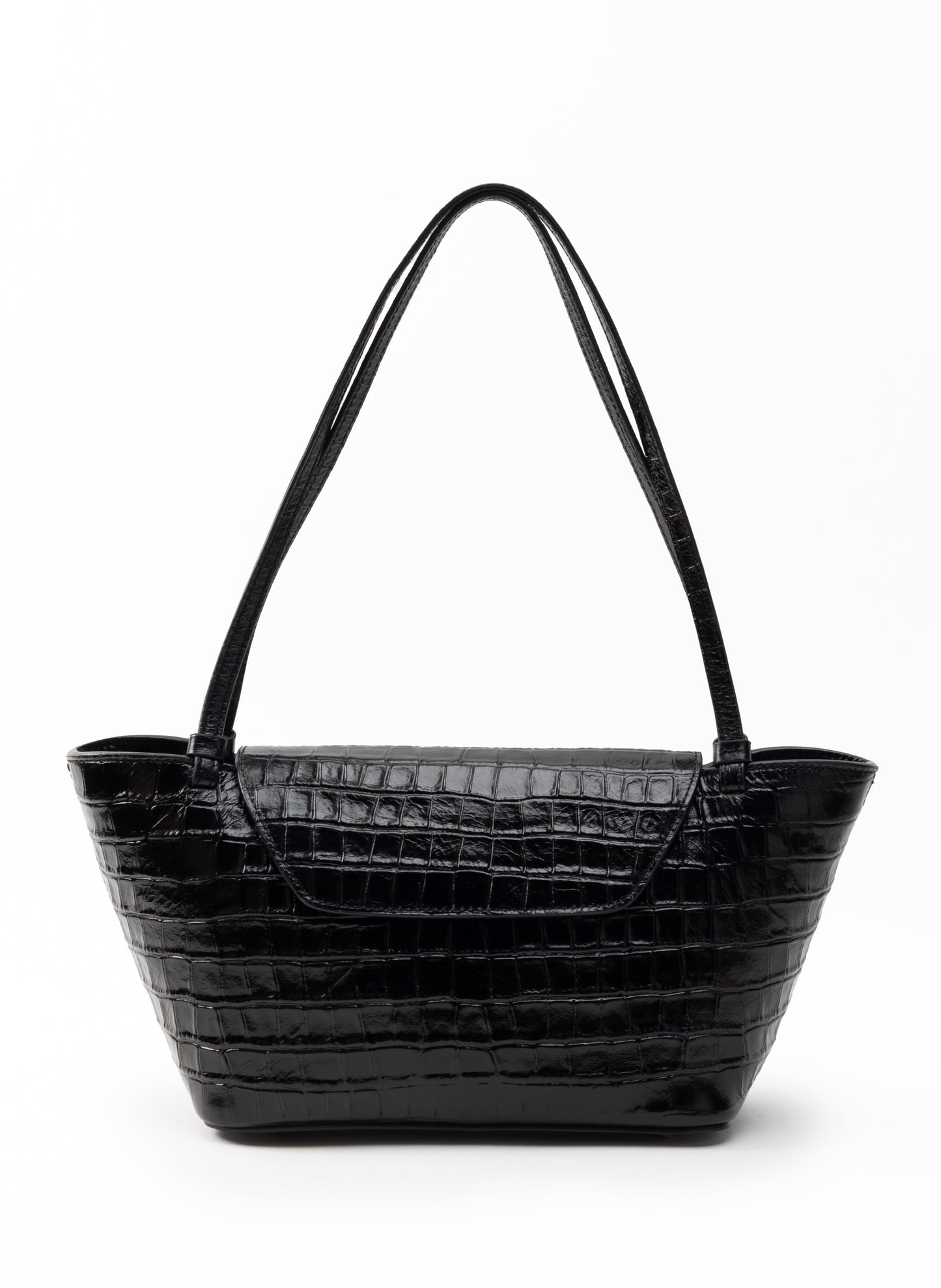 Courrier Tote Croco Embossed Leather Black