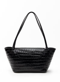 Courrier Tote Croco Embossed Leather Black