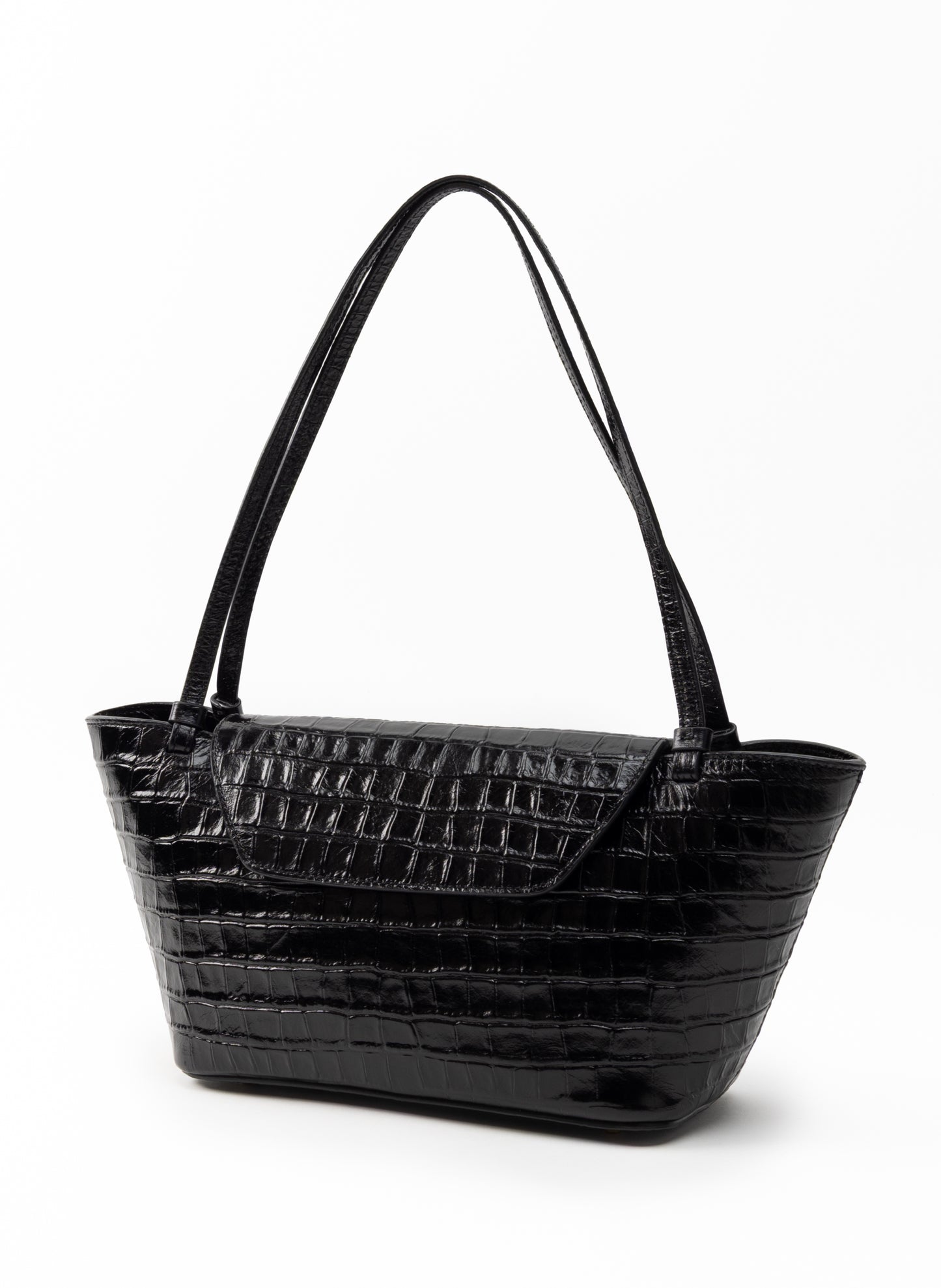 Courrier Tote Croco Embossed Leather Black