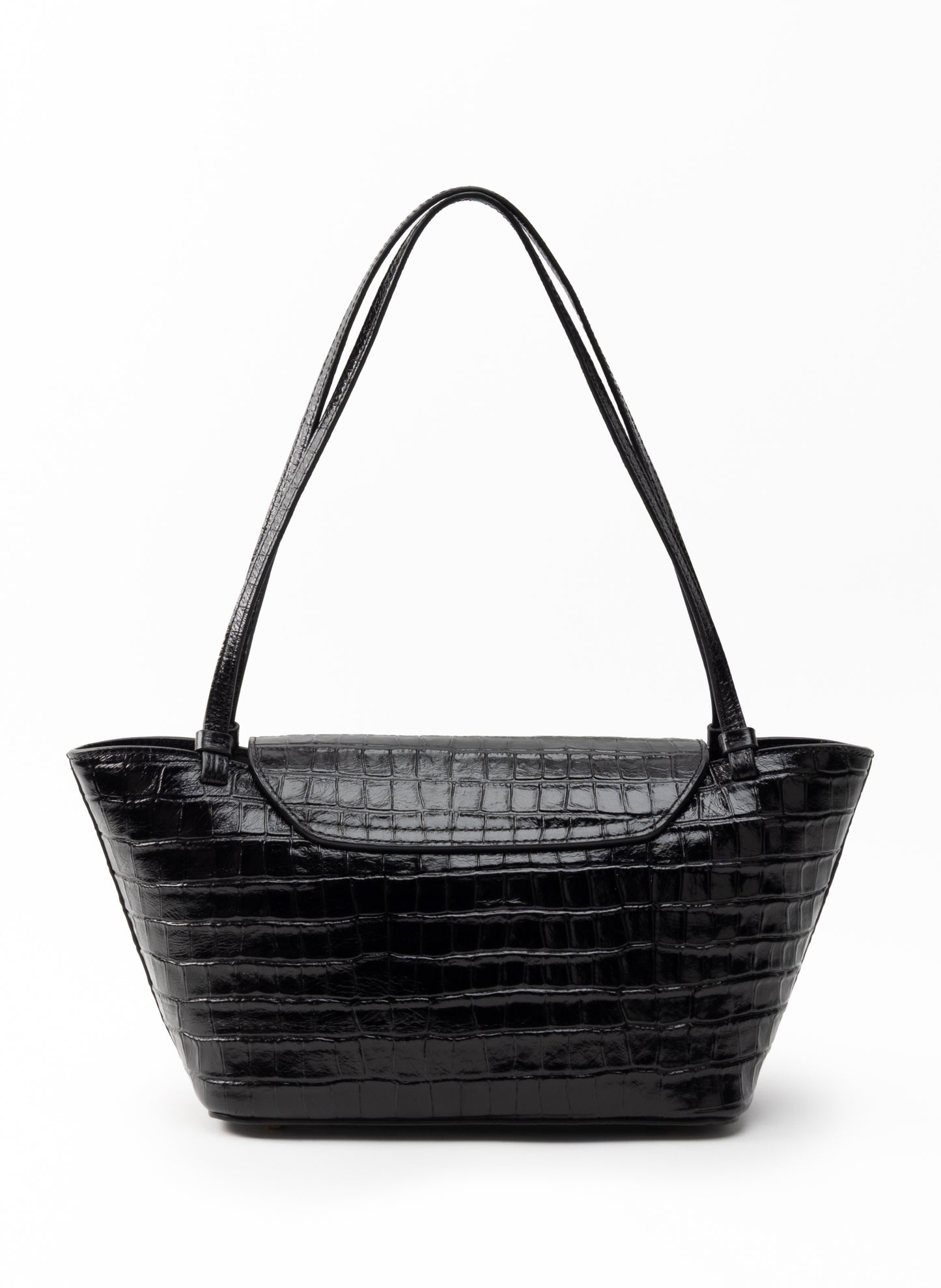 Courrier Tote Croco Embossed Leather Black