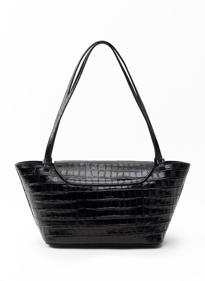Courrier Tote Croco Embossed Leather Black