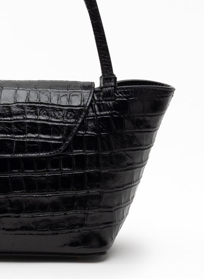 Courrier Tote Croco Embossed Leather Black
