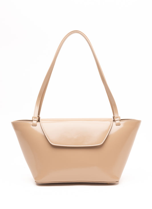 Courrier Cabas Cuir Verni Beige