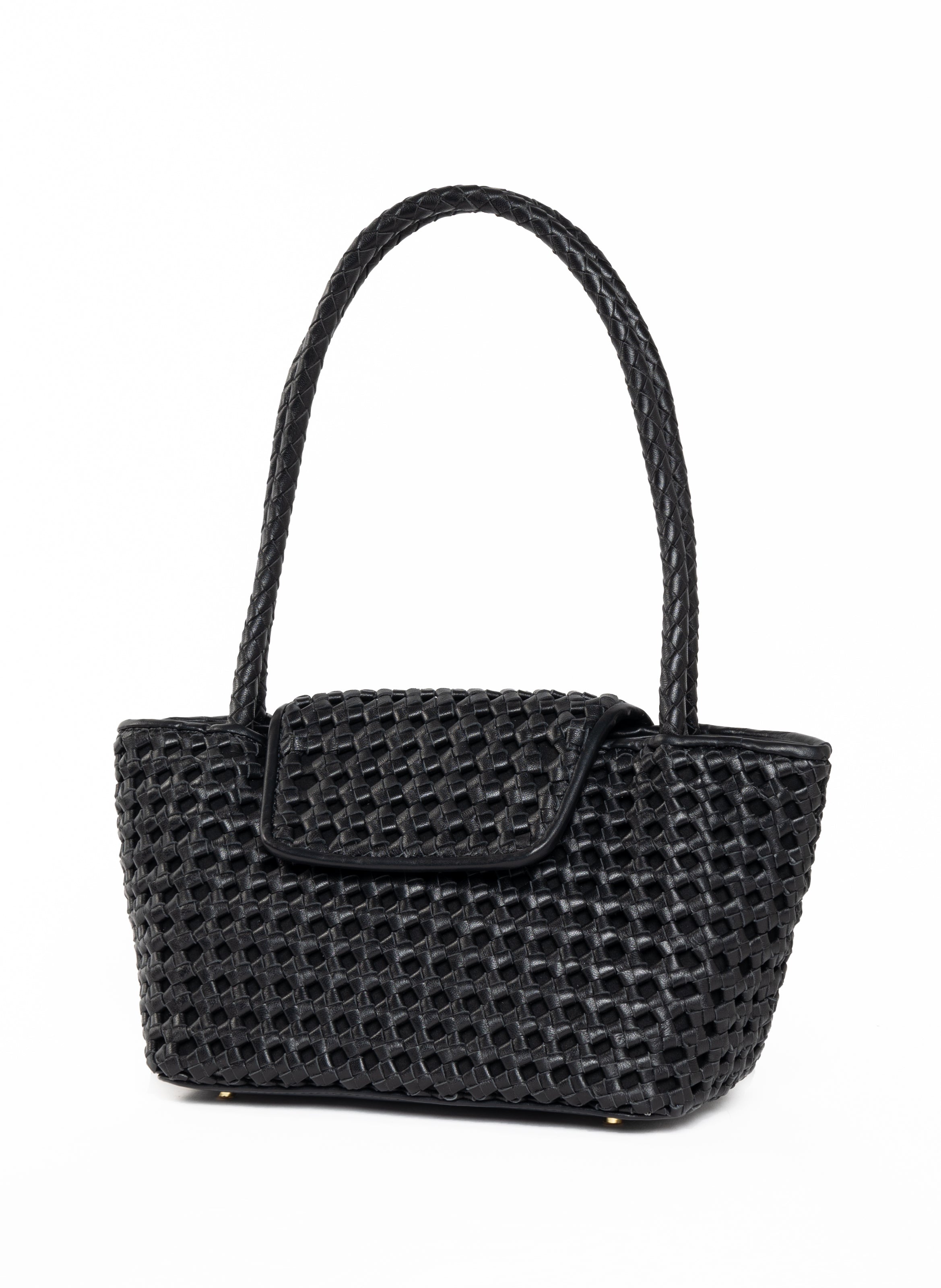 Courrier Tote Woven Leather Black Elleme