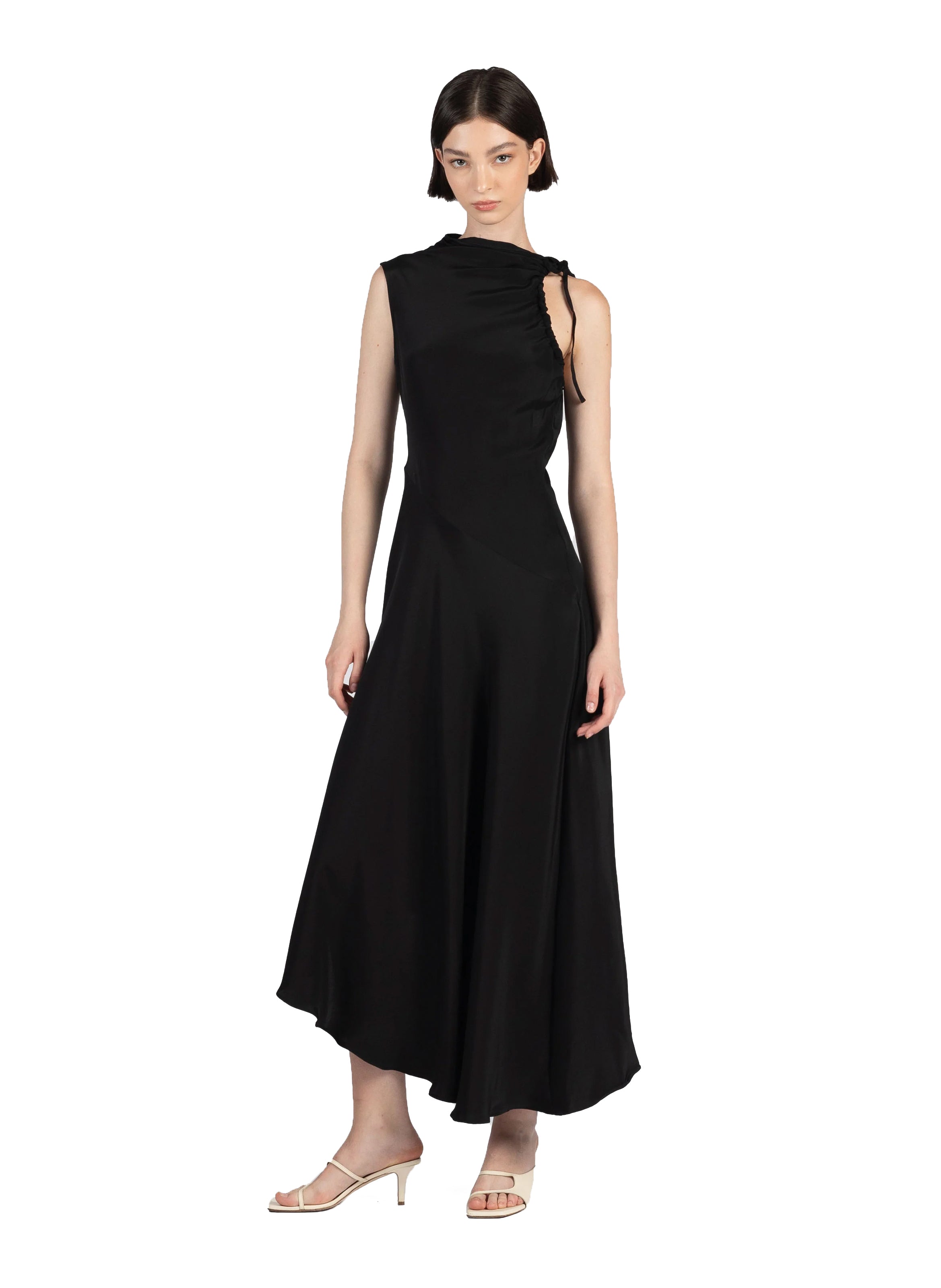 Black silk satin outlet dress