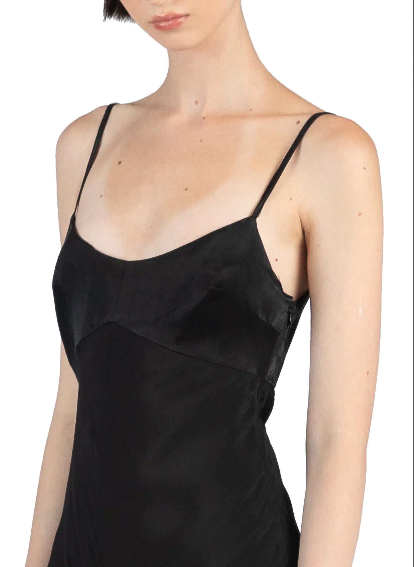 Mixed Fabric Slit Dress/Black