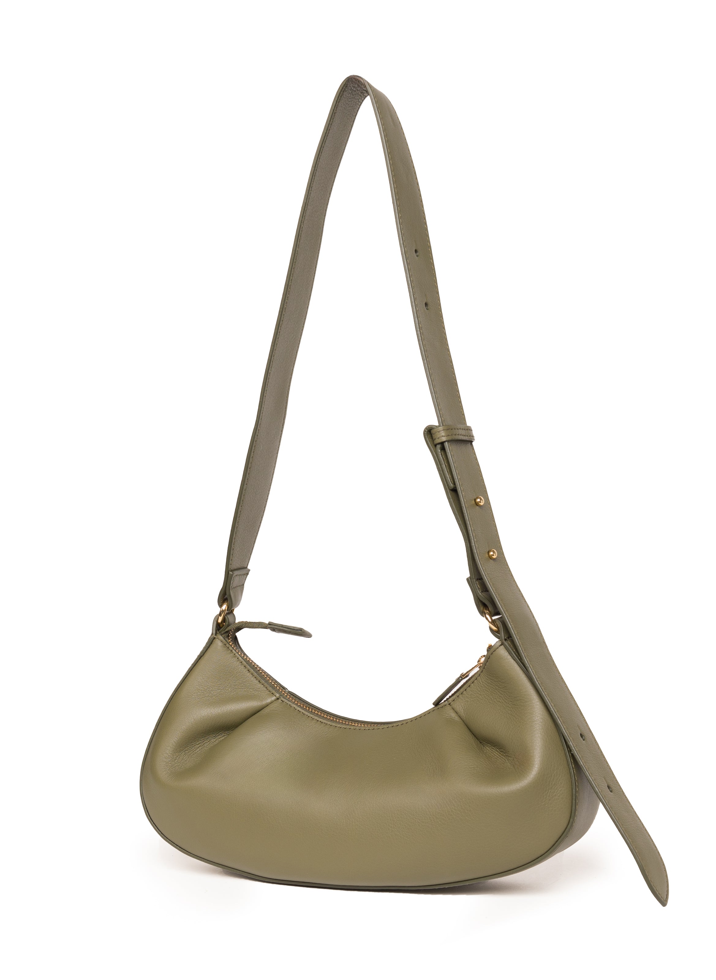 Dimple Moon Leather Olive Green - Leather Shoulder Bag - Elleme Dimple Moon Leather Olive Green - Leather Shoulder Bag - Elleme