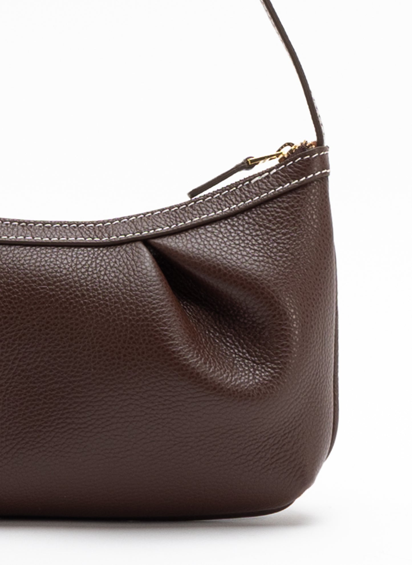 Dimple Pochette Pebbled Leather Dark Brown/White Stiches