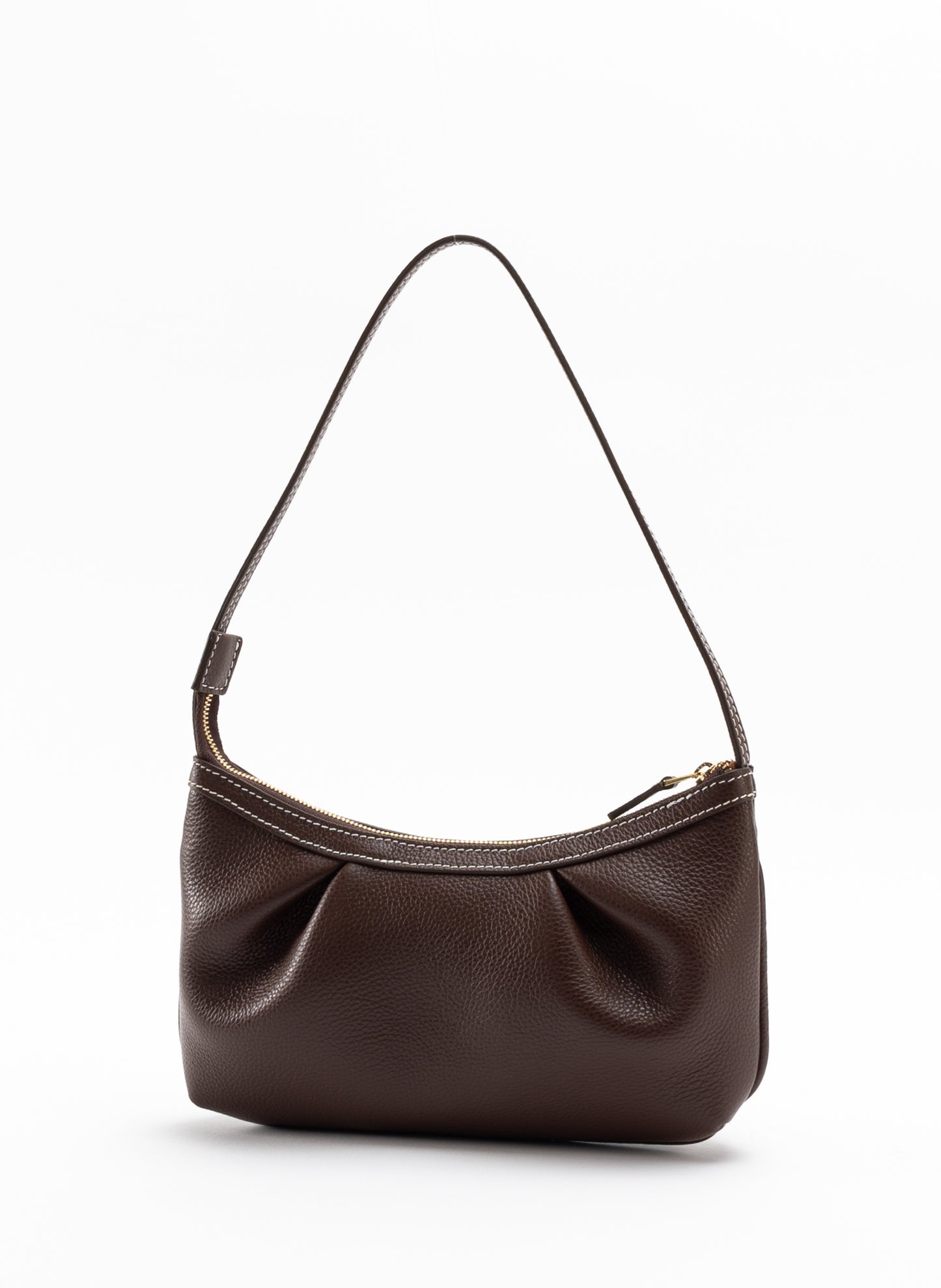 Dimple Pochette Pebbled Leather Dark Brown/White Stiches