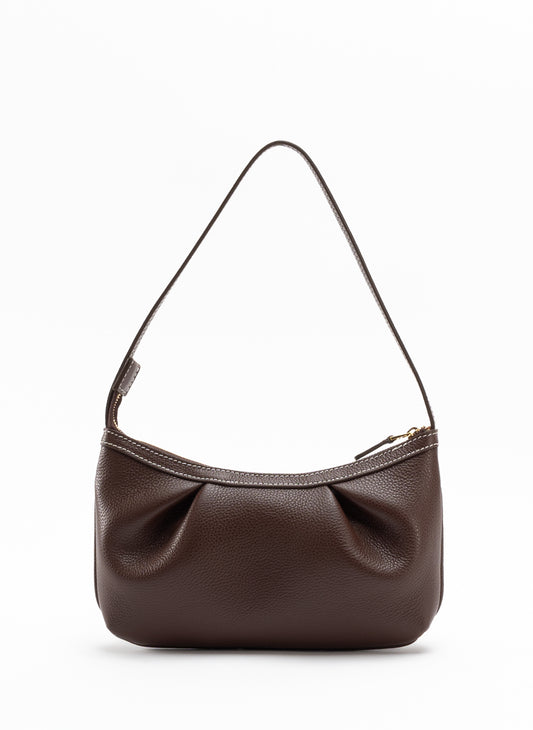 Dimple Pochette Pebbled Leather Dark Brown/White Stiches