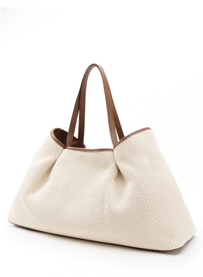 Dimple Tote Canvas/Leather Ecru/Cognac