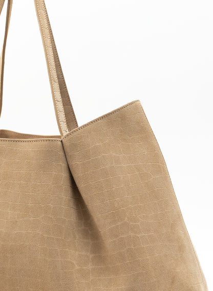 Dimple Tote Croco Suede Beige
