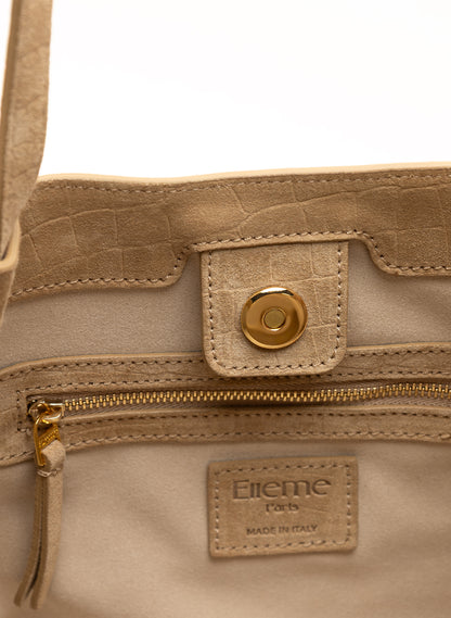 Dimple Tote Croco Suede Beige