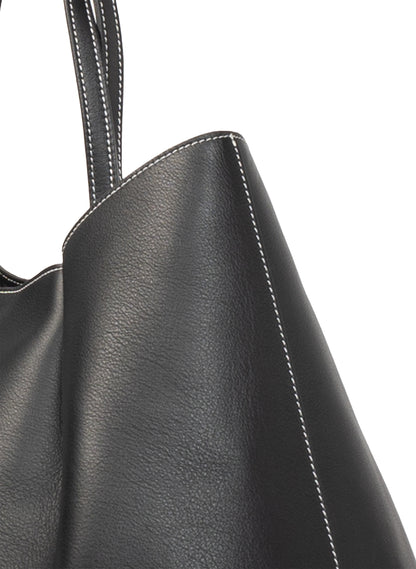 Dimple Tote Genarbtes Leder Schwarz/Weiße Nähte