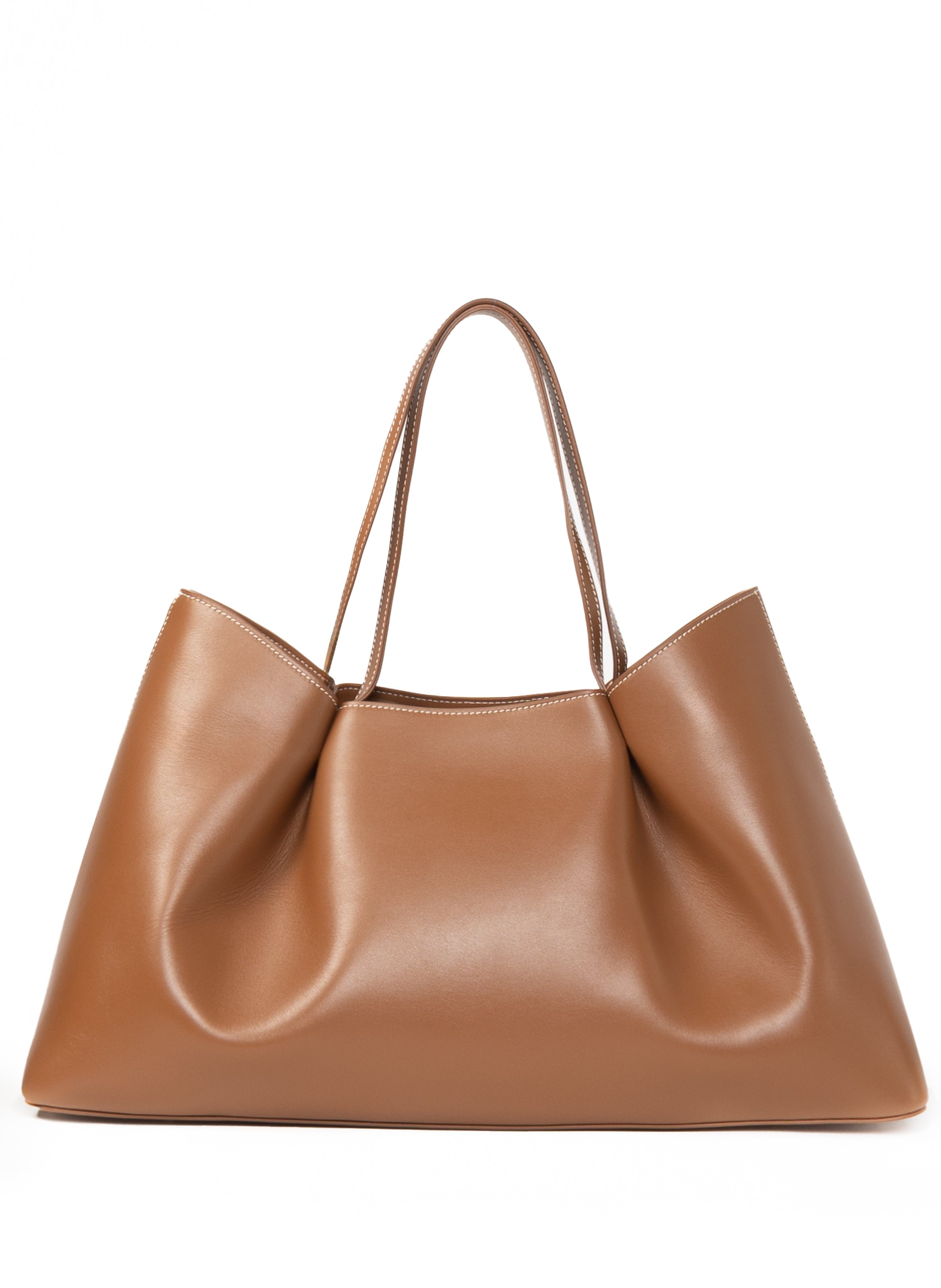 Dimple Tote Leather Cognac/White Stitches – Elleme