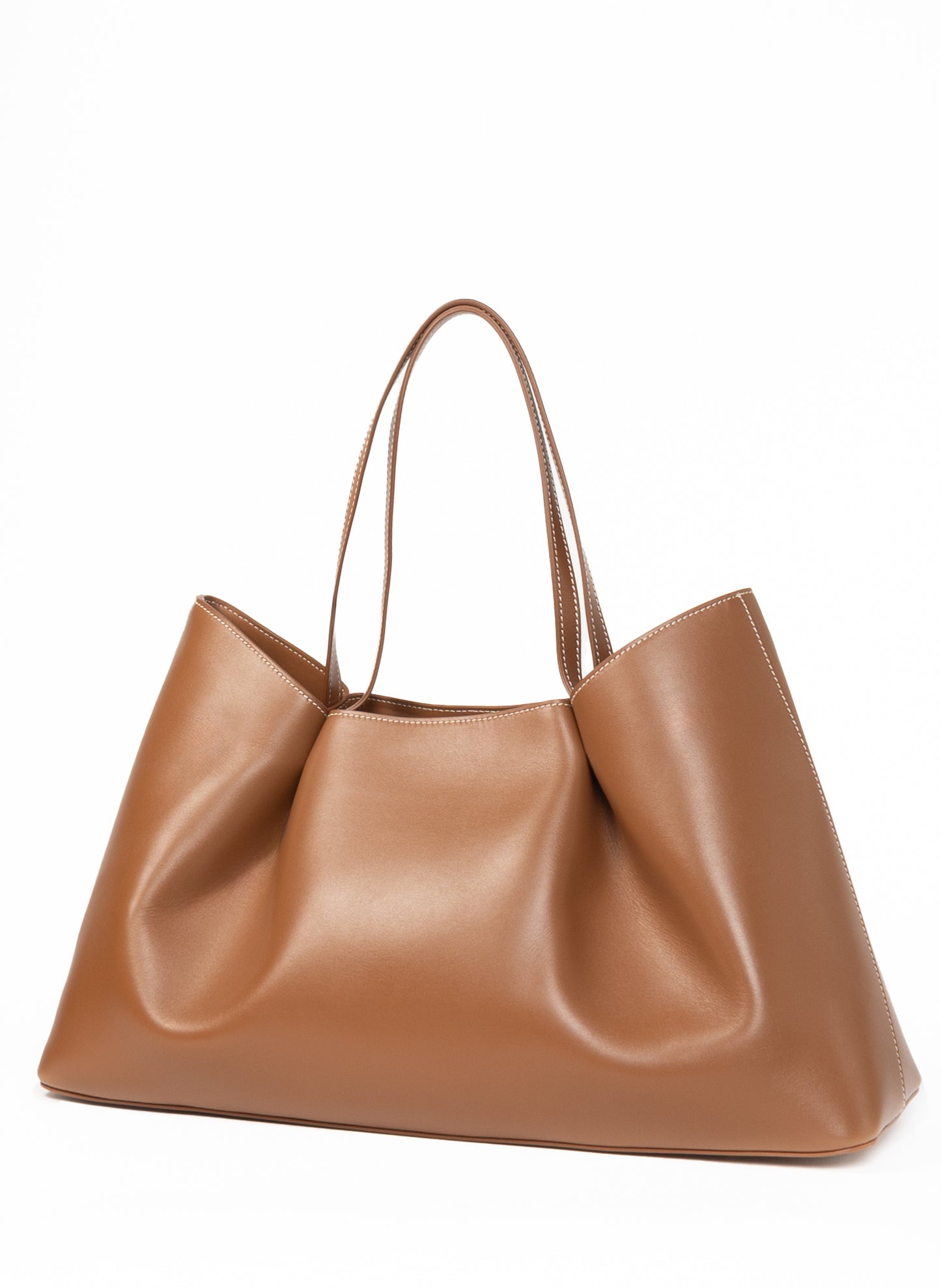 Dimple Tote Leder Cognac/Weiße Nähte