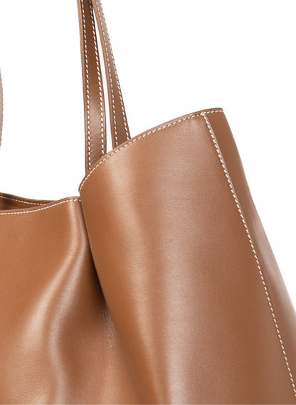 Dimple Tote Leder Cognac/Weiße Nähte