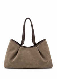 Dimple Tote Medium Suede/Leather Taupe/Tabacco Trimming