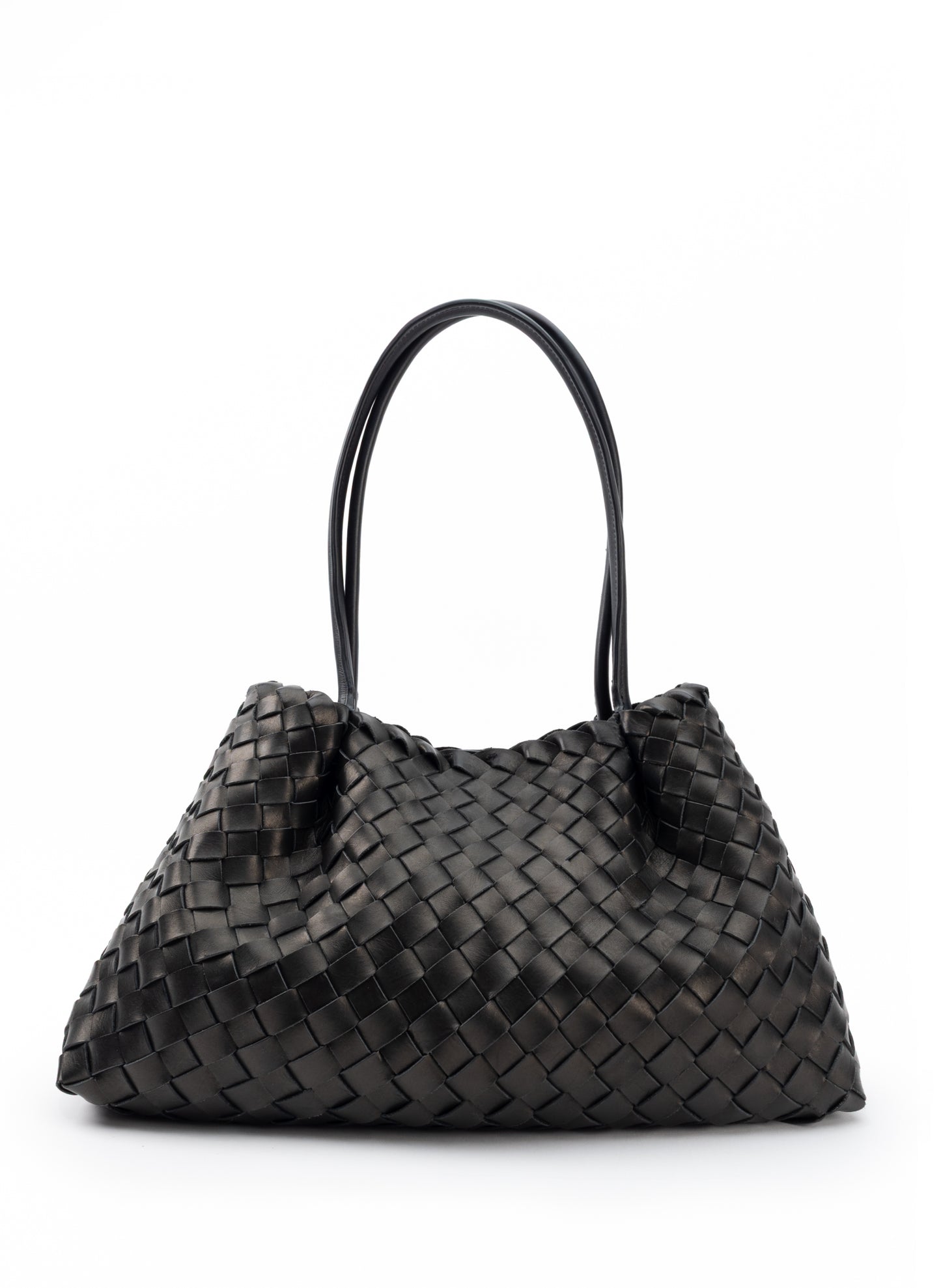 Dimple Tote Medium Woven Leather Black