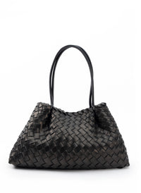 Dimple Tote Medium Woven Leather Black