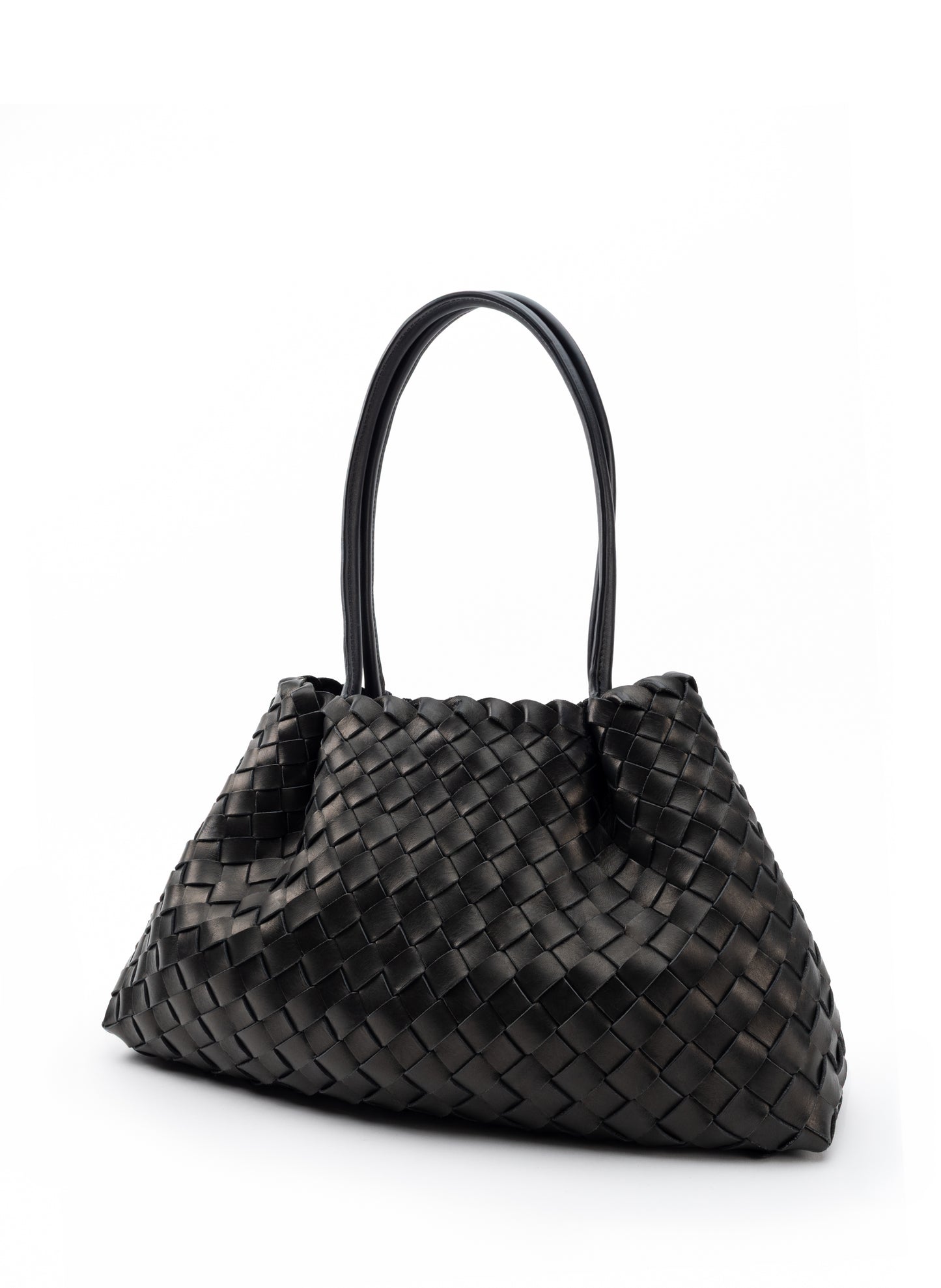 Dimple Tote Medium Woven Leather Black