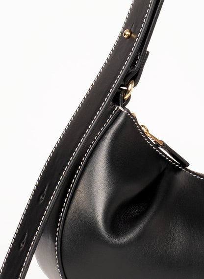 Dimple Moon Small Leather Black/ White Stitching