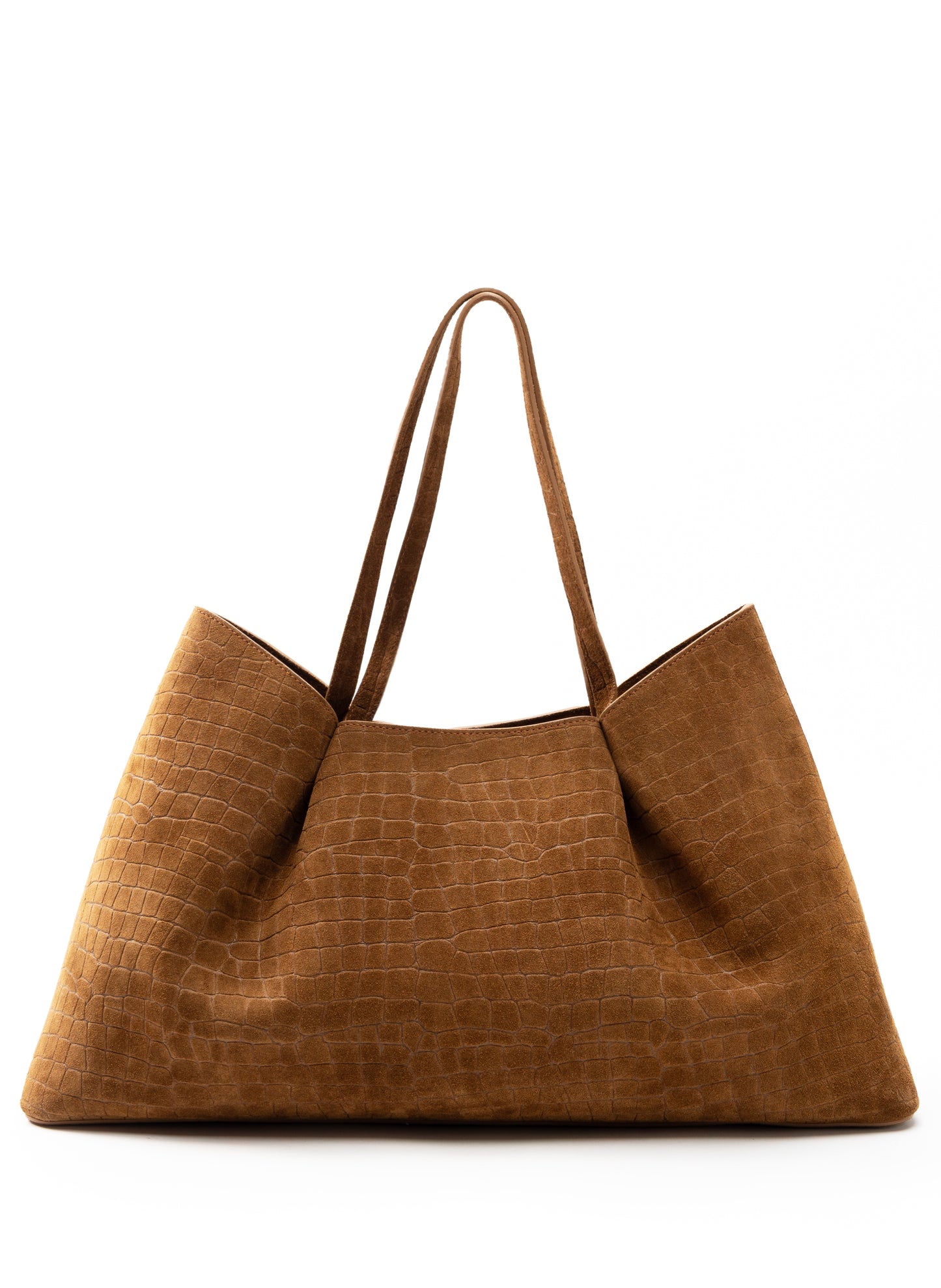 Sac fourre-Dimple en daim croco cognac