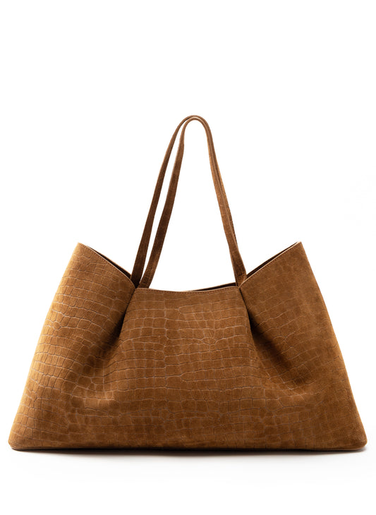 Dimple Tote Croco Suede Cognac