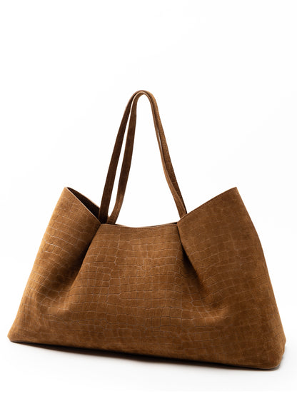 Sac fourre-Dimple en daim croco cognac