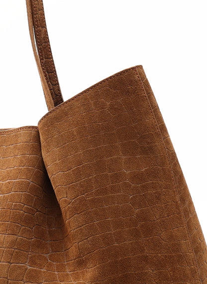 Sac fourre-Dimple en daim croco cognac