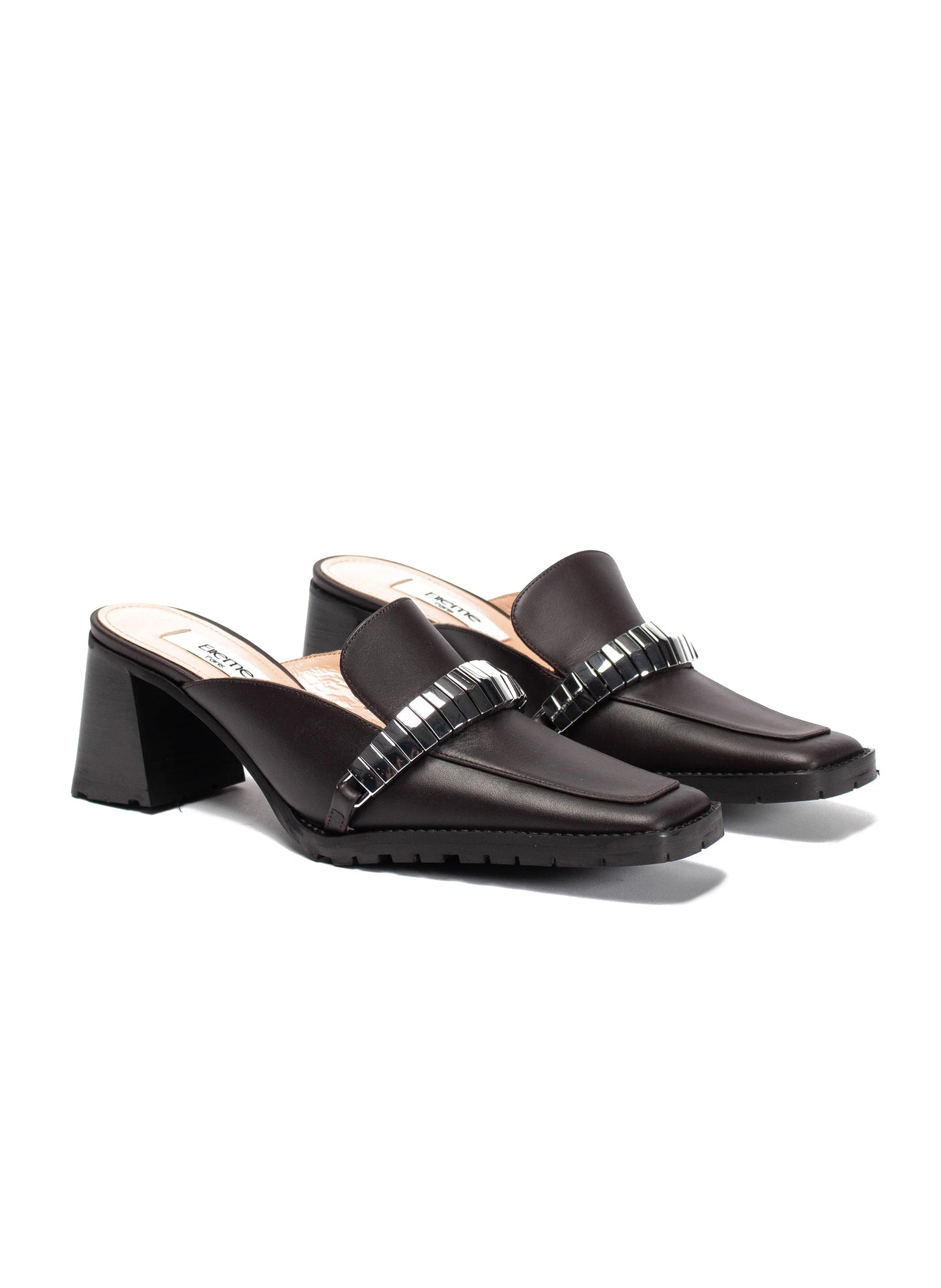 Eva Mocassin Mule Cuir/Métal Marron