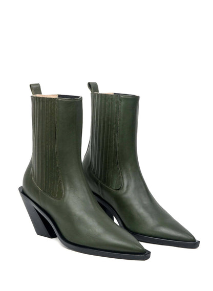 Boots Éclair Cuir Elastique Vert kaki