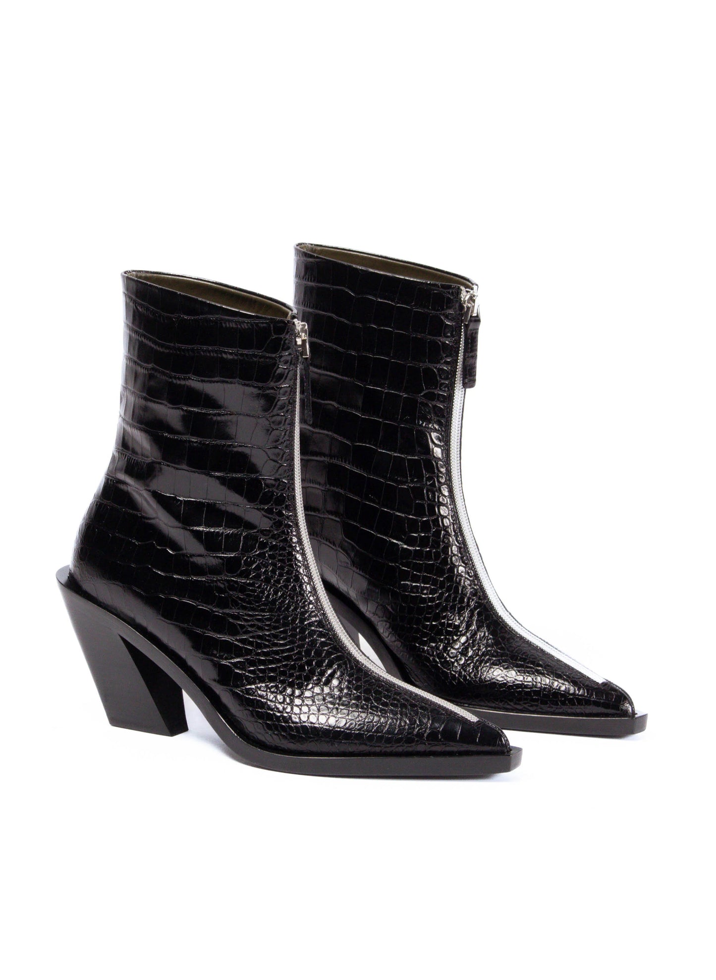 Eclair Zipper Boots Croco-Print Leather Black