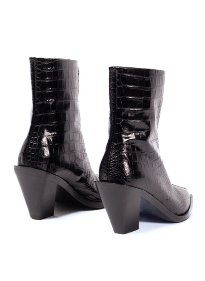 Eclair Zipper Boots Leather Croco-Imprimé Noir