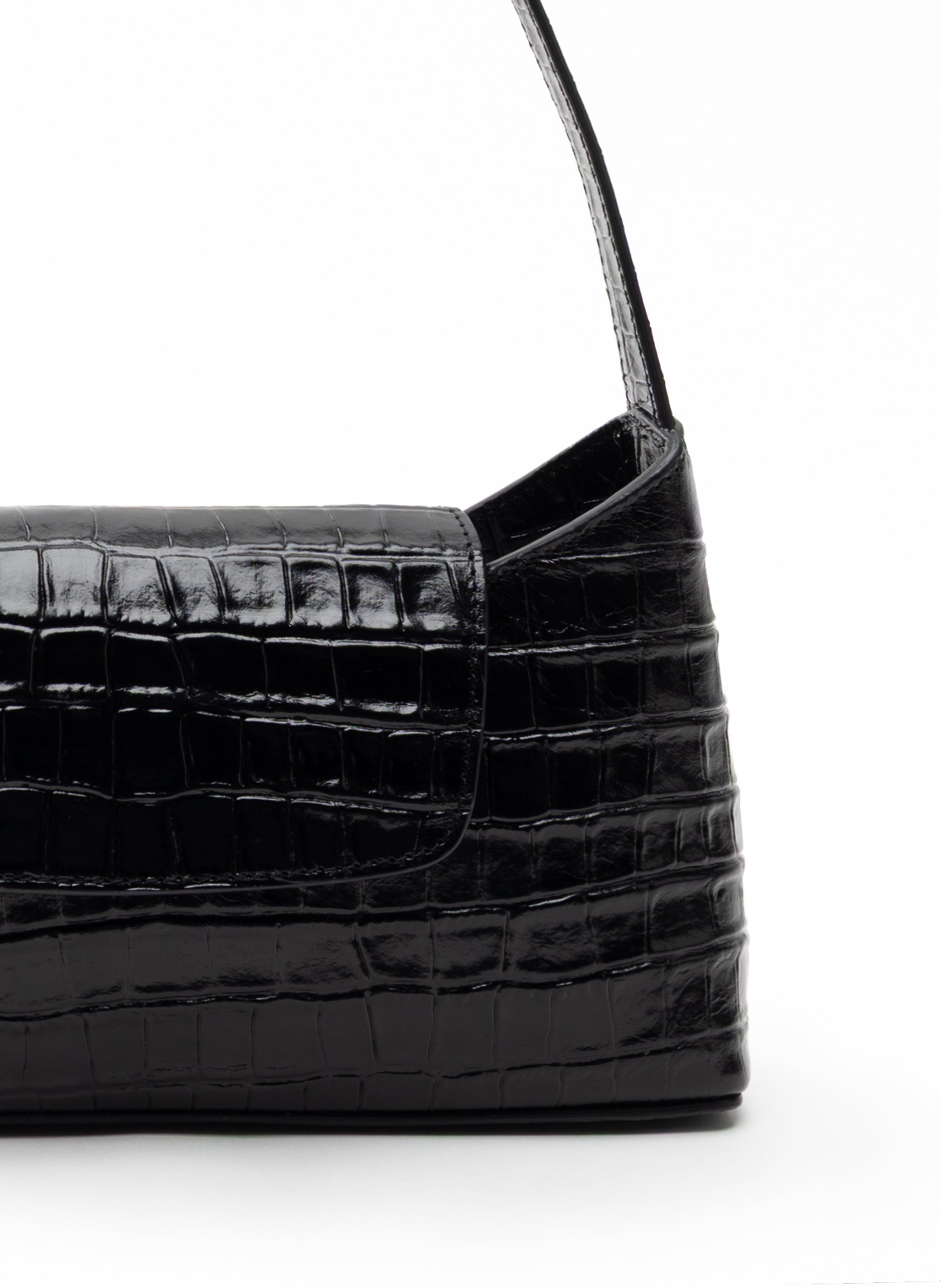 Envelope Croco Embossed Leather Black - Leather Shoulder Bag - Elleme