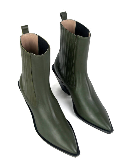 Eclair Boots Elastic Leather Khaki