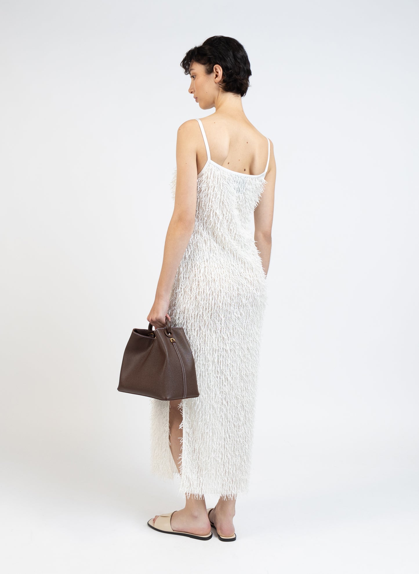 Fluffy Sleeveless Dress/White