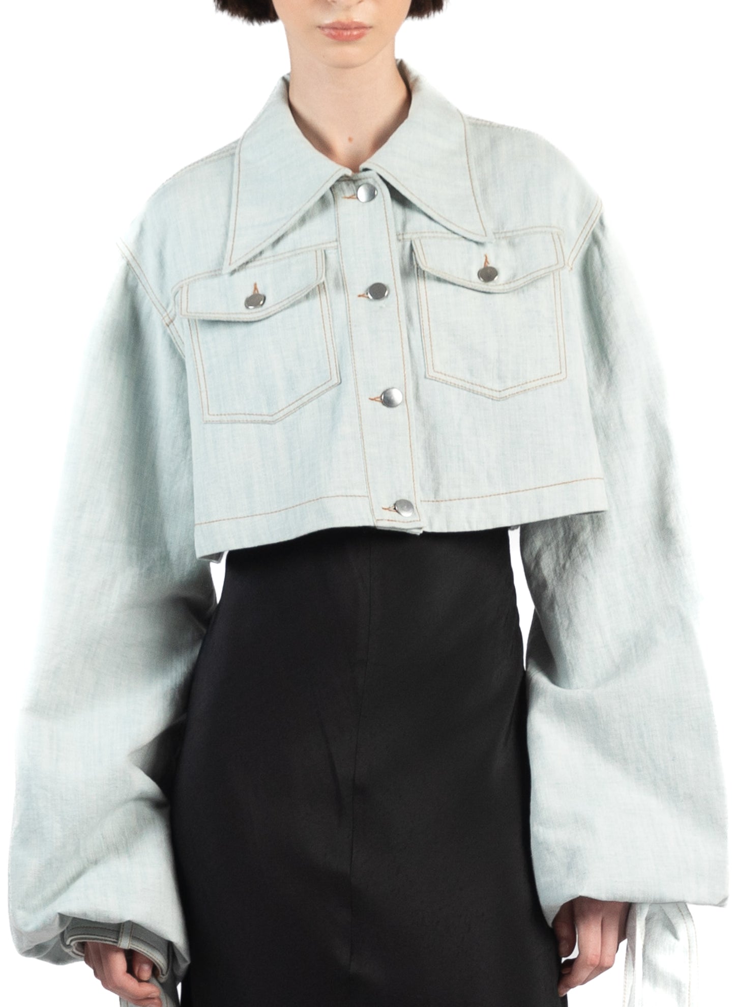Denim Jacket with Maxi Sleeves/Light Blue