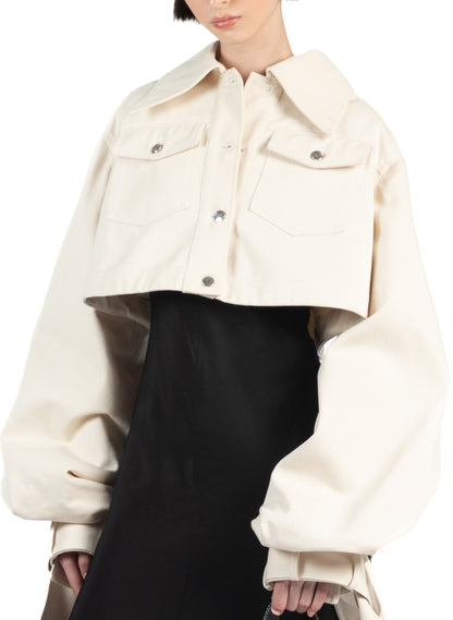 Denim Jacket with Maxi Sleeves/Beige