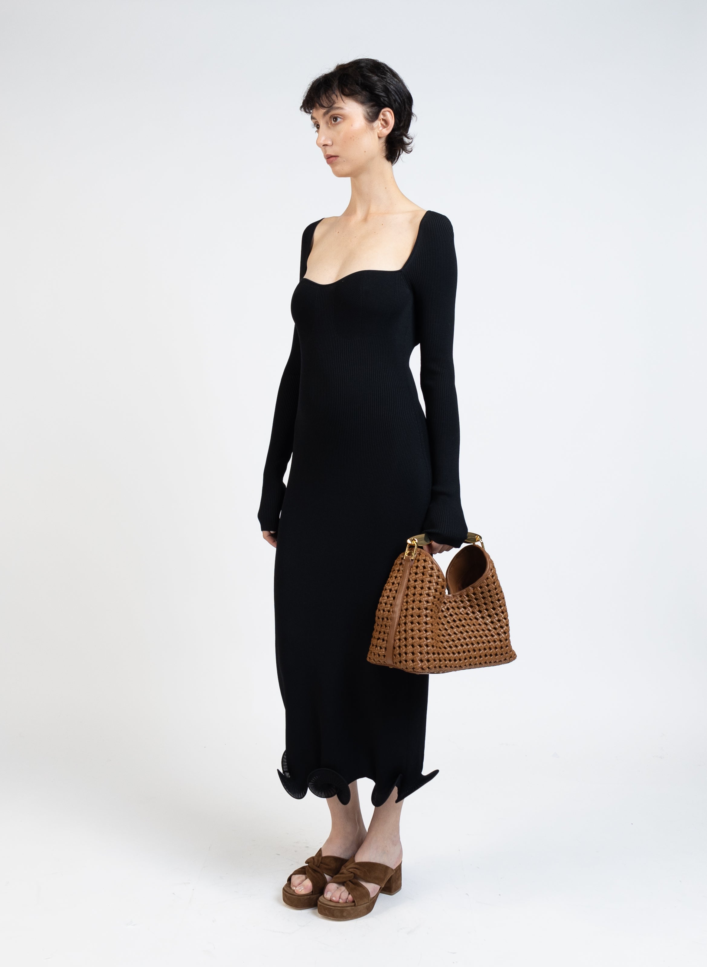 Long Sleeve Knit Dress/Black – Elleme