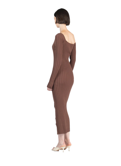 Asymmetric Fitted Dress Brown