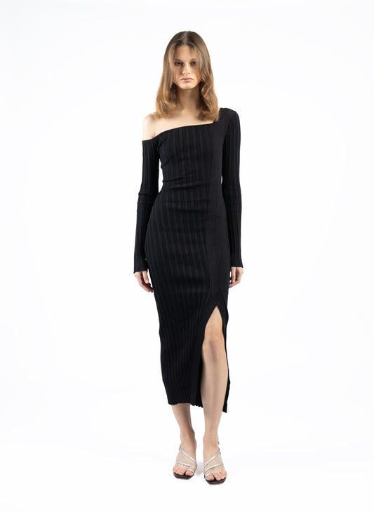 Asymmetric Fitted Dress Black
