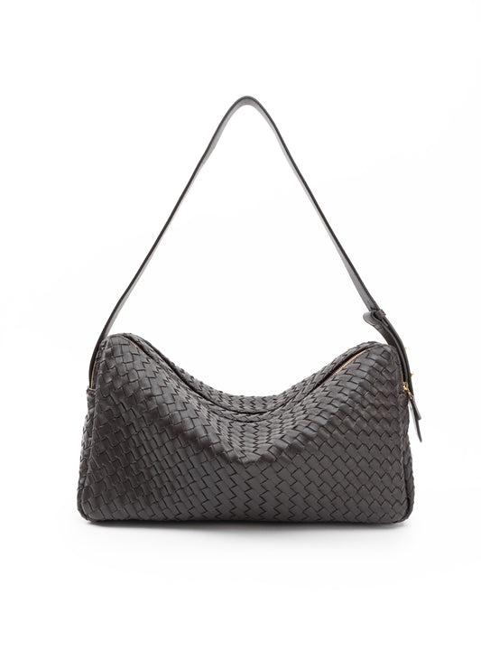 Trousse Large Woven Leather Dark Brown