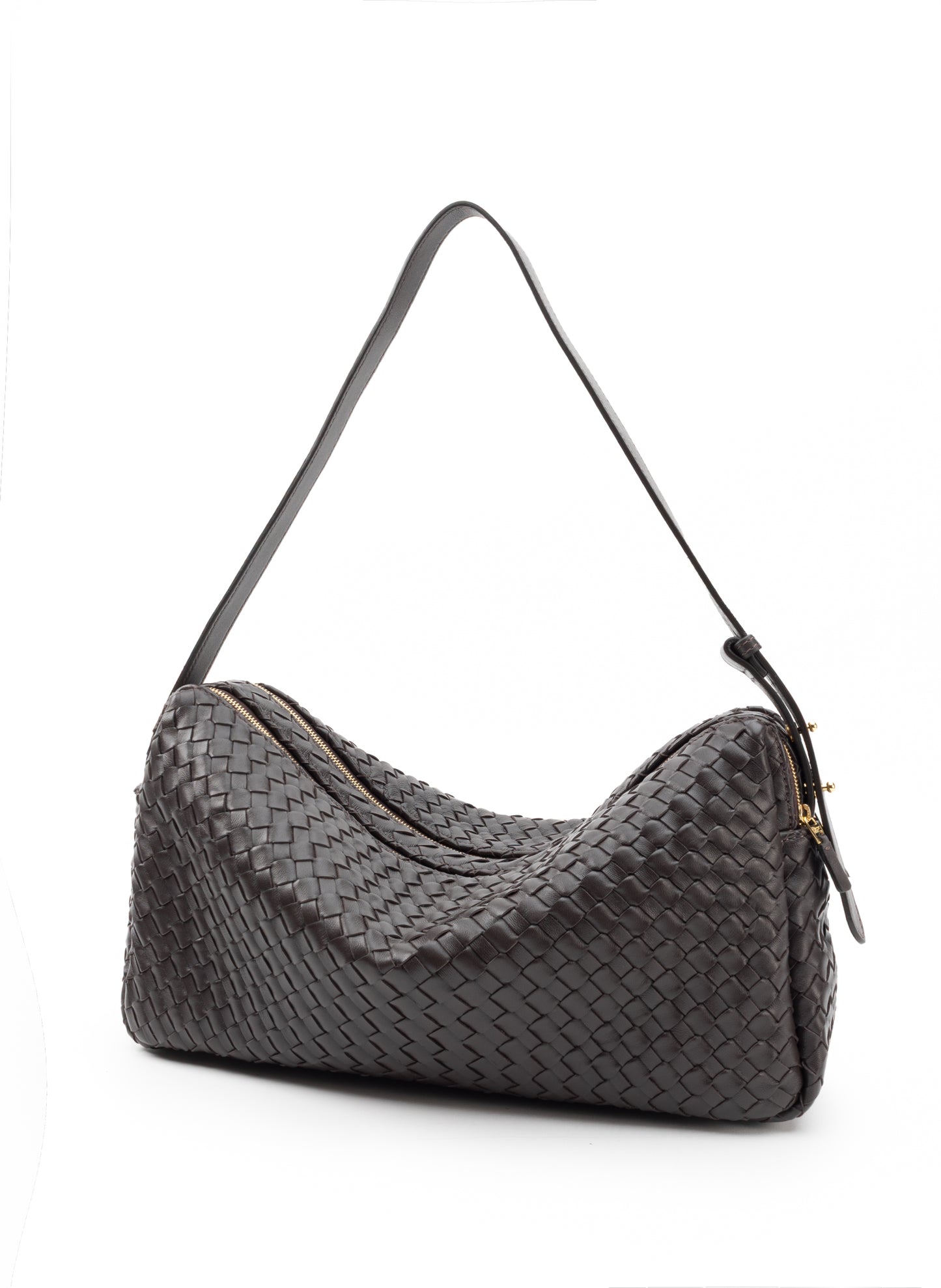 Trousse Large Woven Leather Dark Brown