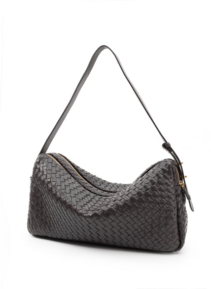 Trousse Large Woven Leather Dark Brown