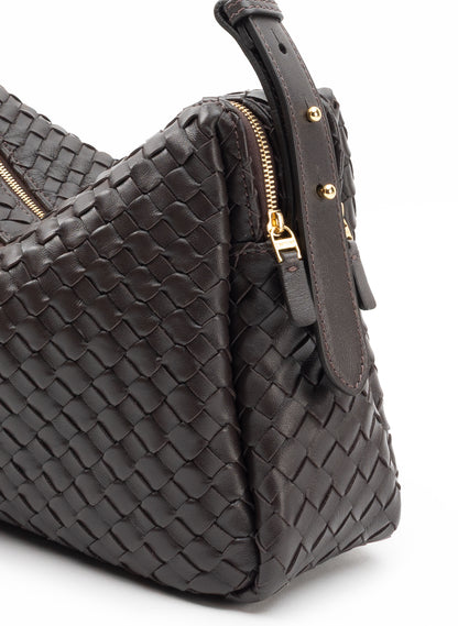 Trousse Large Woven Leather Dark Brown