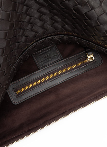 Trousse Large Woven Leather Dark Brown