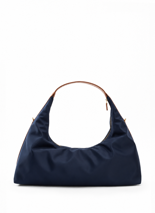 Le Nylon Large Nylon/Leather Trimming Navy/Cognac